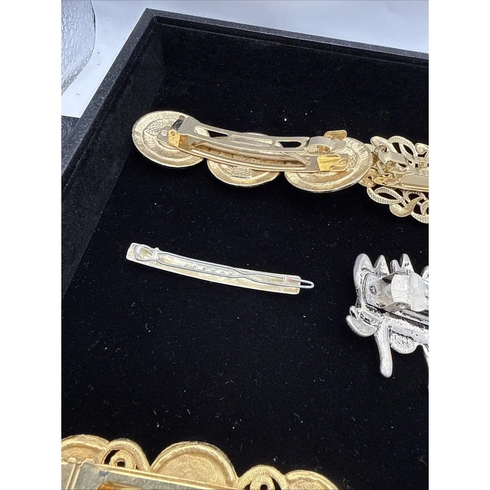 Lot of 11 Vintage Metal Barrettes Hair Clips Hair Accessories Gold Silver Wood T